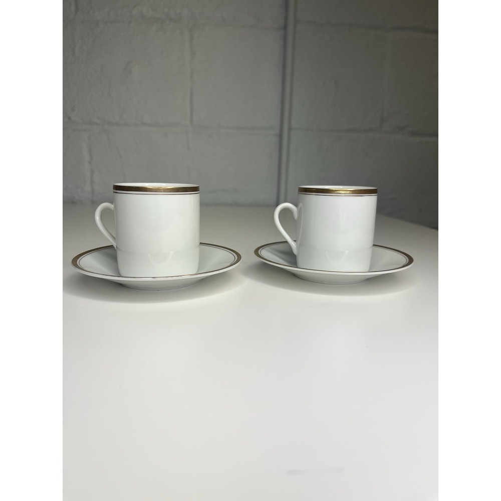Williams Sonoma Brasserie Gold Trim Demitasse Espresso Cup‎ & Saucer Set 2 Japan - Picture 7 of 14